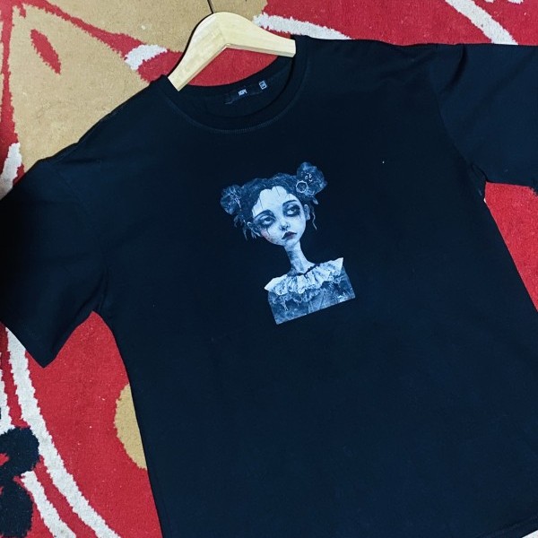 T-Shirt Aesthetic Dark Anime Sad Girl Black