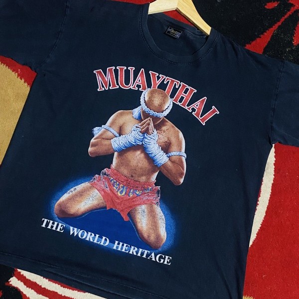 T-Shirt Hitam Grafis Petarung Muay Thai Kickboxing